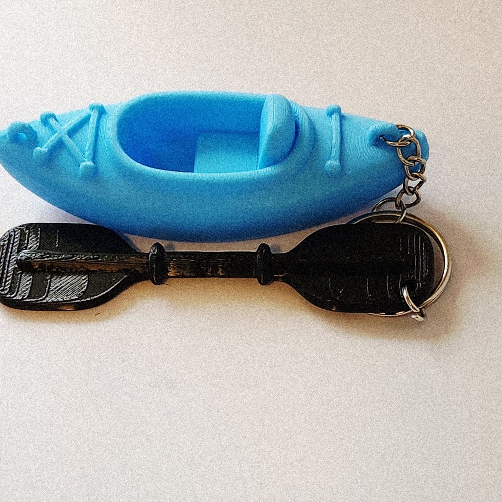 Blue Kayak Keychain with Black Paddle Charm Miniature Nautical Accessory 3.25"